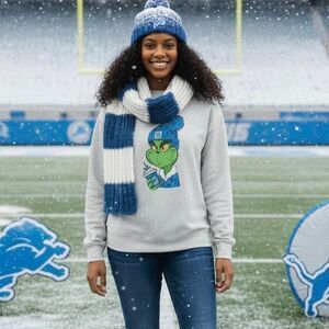 Dr Seuss Grinch Detroit Lions Sweatshirt Crewneck Gray M